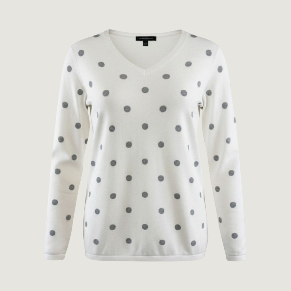 Tommy Hilfiger Womens XL White Gray Polka Dot 100% Cotton V-Neck Sweater